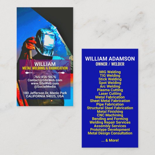 Carte D'appel Metal Fabrication & Welding Services | Contractor (Devant / Derrière)
