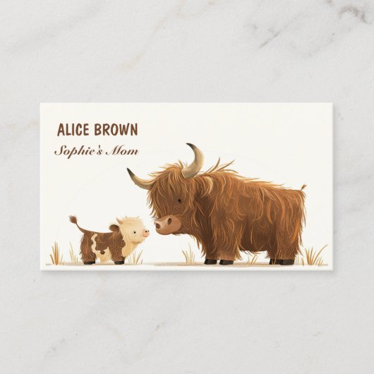 Carte d'appel mignonne Highland Cow & Calf (Devant)