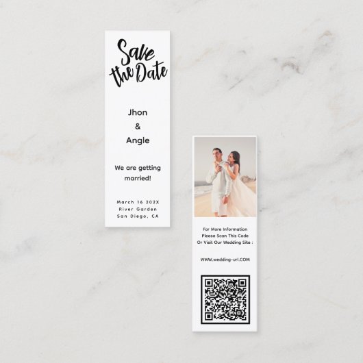 Carte D'appel Mini mariage budgétaire Enregistrer la date QR Cod (Devant / Derrière)