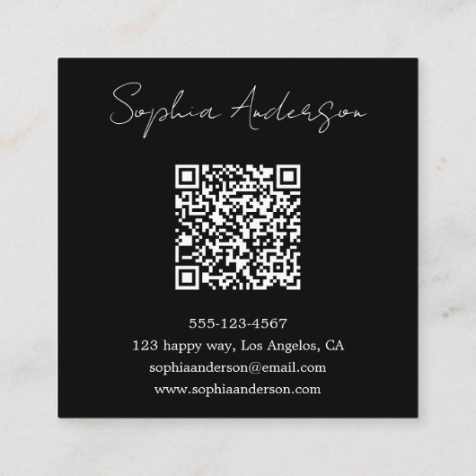Carte D'appel Minimalist Black & White Qr Code Square Business (Dos)