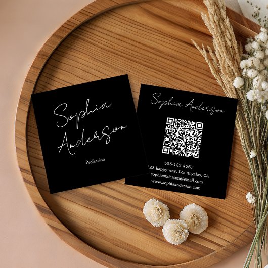 Carte D'appel Minimalist Black & White Qr Code Square Business