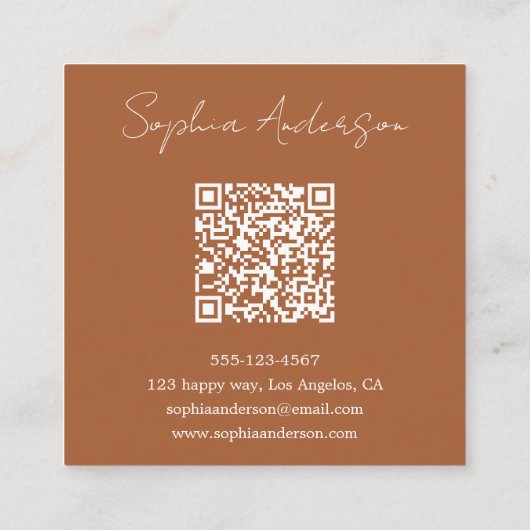 Carte D'appel Minimalist Terracotta Qr Code Square Business (Dos)