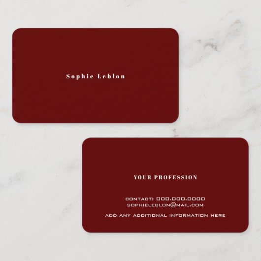 Carte D'appel Minimaliste simple rouge foncé (Devant / Derrière)