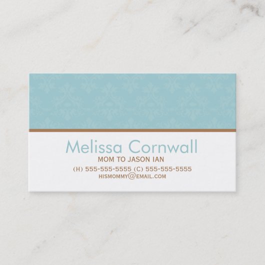 Carte D'appel Modèle élégant Aqua Damask (Devant)