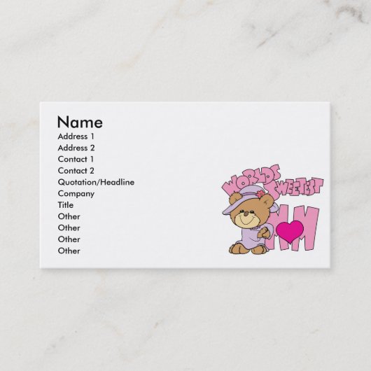 Carte D'appel monde le plus doux maman teddy ours design (Devant)