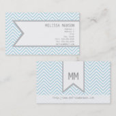 Carte d'appel Monogramme Blue Chevron (Devant / Derrière)