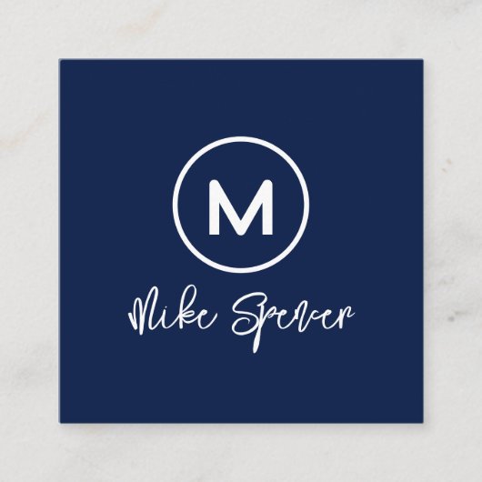 Carte D'appel Monogramme circulaire cool sur carré bleu (Devant)