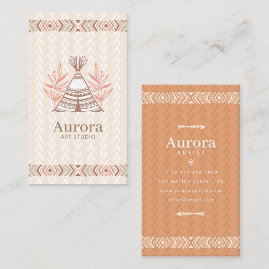 Carte D'appel Monogramme de Boho Amérindien (Devant / Derrière)