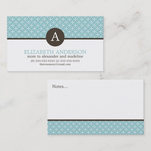 Carte D'appel Monogramme Motif des cercles bleu clair moderne (Devant / Derrière)