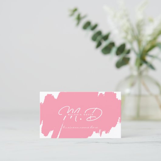 Carte D'appel Monogramme personnalisé rose blanc moderne Code QR (Debout devant)