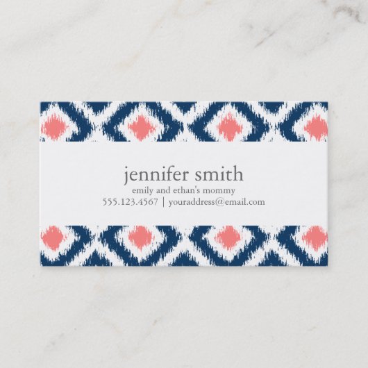 Carte D'appel Motif Ikat bleu et corail (Devant)