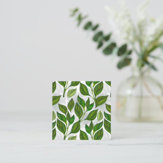 Carte D'appel Motif sans couture avec Feuilles de thé vert (Debout devant)
