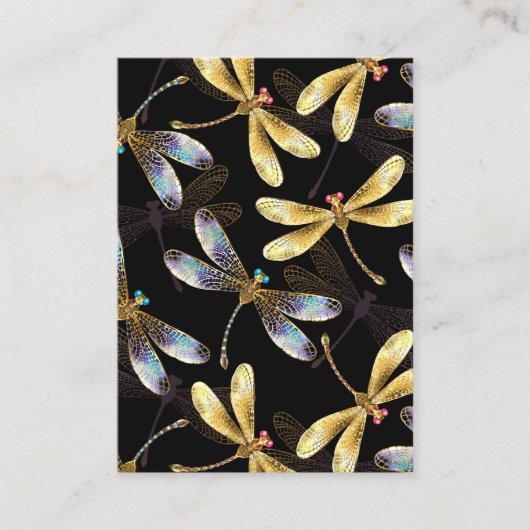 Carte D'appel Motif sans couture avec libellules d'or (Devant)