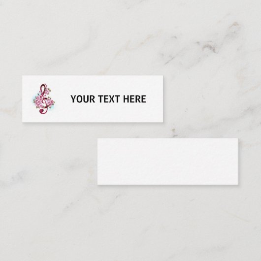 Carte D'appel Musical treble clef notes with sakura flowers (Devant / Derrière)