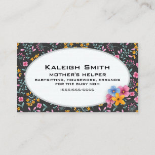 Carte D'appel Noir avec aide de mère florale rose et jaune