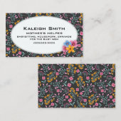 Carte D'appel Noir avec floral rose et jaune Aide-Mère (Devant / Derrière)