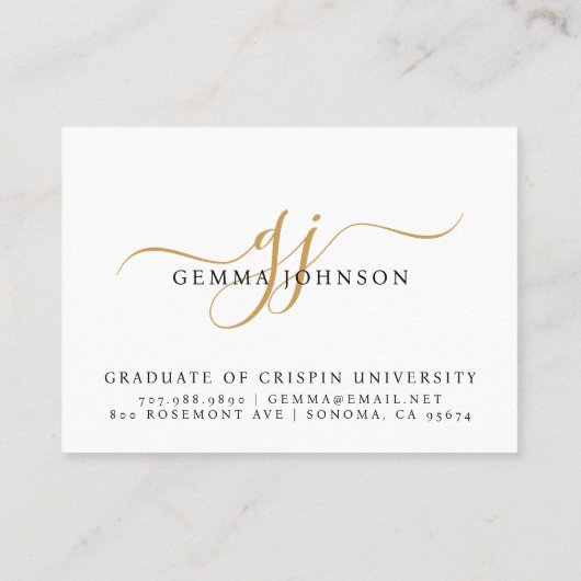 Carte D'appel Nom de diplôme élégant Monogramme Or (Dos)