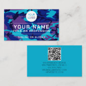 Carte D'appel Nom du logo professionnel QR Code Camo bleu et vio (Devant / Derrière)