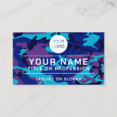 Carte D'appel Nom du logo professionnel QR Code Camo bleu et vio (Devant)