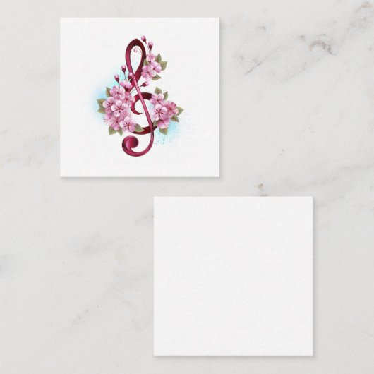 Carte D'appel Notes de clef musicale en treble avec des fleurs S (Devant / Derrière)