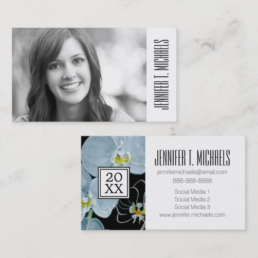 Carte D'appel Orchidées de blanc d'aquarelle de l'obtention du (Devant / Derrière)