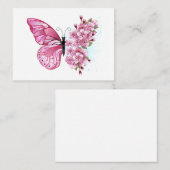 Carte D'appel Papillon à fleurs avec Sakura rose (Devant / Derrière)