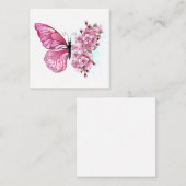 Carte D'appel Papillon à fleurs avec Sakura rose (Devant / Derrière)