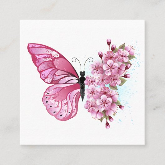 Carte D'appel Papillon à fleurs avec Sakura rose (Devant)