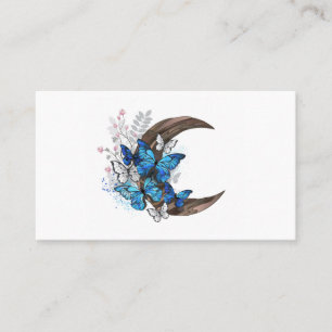 Carte D'appel Papillons bleus sur croissant en bois