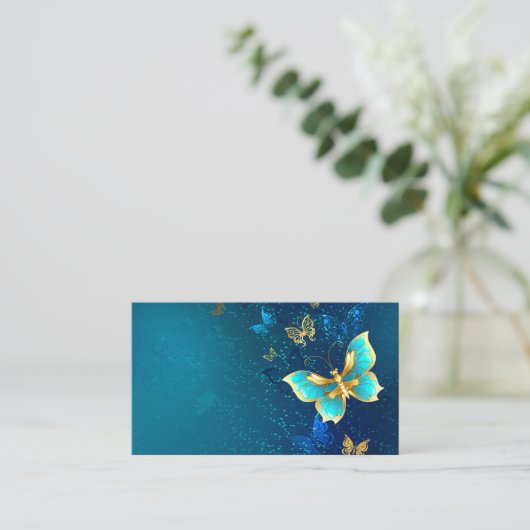 Carte D'appel Papillons d'or sur un Arrière - plan bleu (Debout devant)