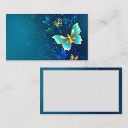 Carte D'appel Papillons d'or sur un Arrière - plan bleu (Devant / Derrière)