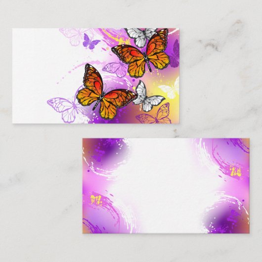 Carte D'appel Papillons Monarque sur Arrière - plan pourpre (Devant / Derrière)