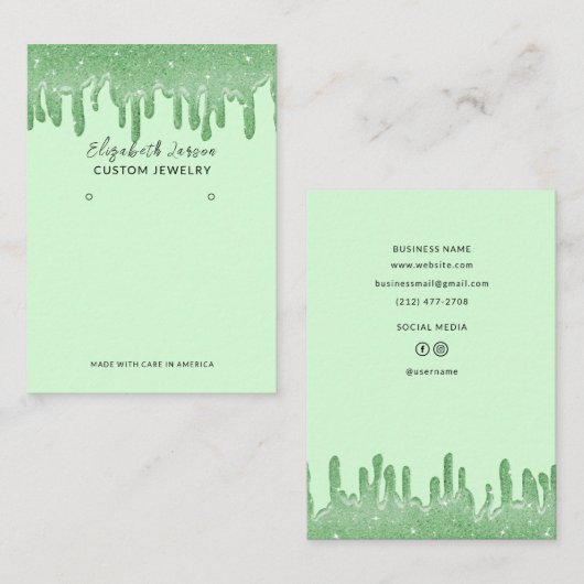 Carte D'appel Parties scintillant à thème couleur verte gouttes (Devant / Derrière)