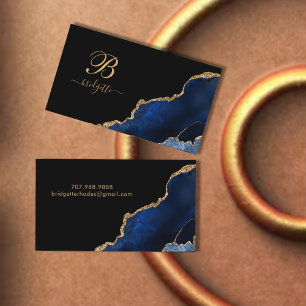 Carte D'appel Parties scintillant d'or bleu Géode Monogramme