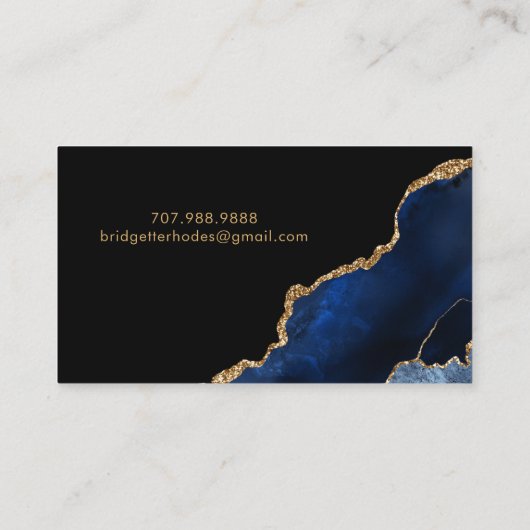 Carte D'appel Parties scintillant d'or bleu Géode Monogramme (Dos)