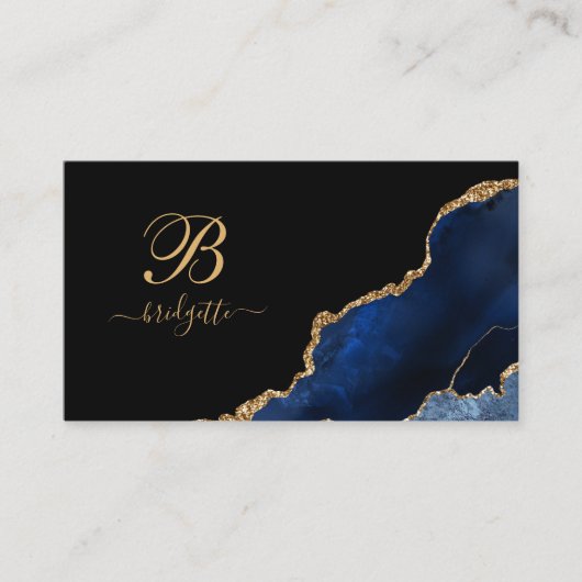 Carte D'appel Parties scintillant d'or bleu Géode Monogramme (Devant)