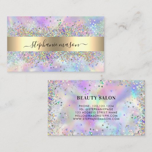 Carte D'appel Parties scintillant holographique Beauté Salon Car (Devant / Derrière)