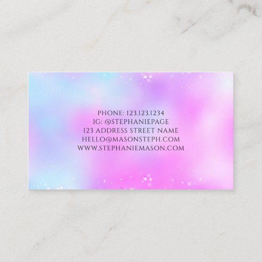 Carte D'appel Parties scintillant holographique Pastel Girly Car (Dos)