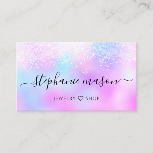Carte D'appel Parties scintillant holographique Pastel Girly Car (Devant)