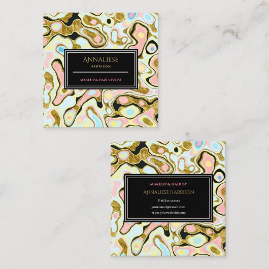 Carte D'appel Parties scintillant Marbre rose/or Maquillage & Ch (Devant / Derrière)