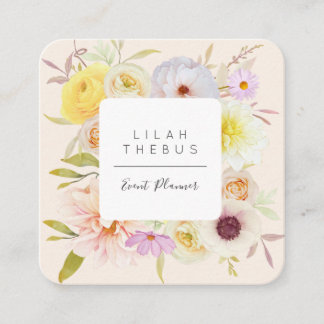 Carte D'appel Pastel Colored Floral Square Business Card