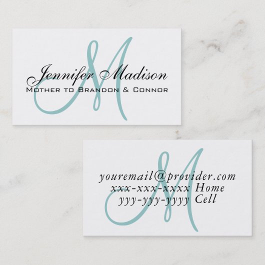 Carte d'appel personnalisée Elegant Blue Monogram  (Devant / Derrière)