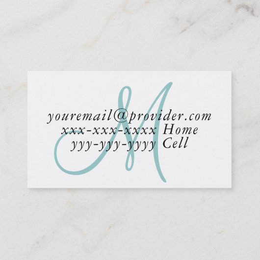 Carte d'appel personnalisée Elegant Blue Monogram  (Dos)