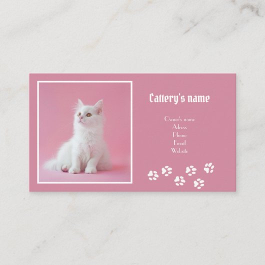 Carte D'Appel Personnalisée Pour Cattery Soft Pink (Devant)