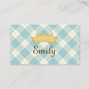 Carte d'appel personnalisée Princesse Plaid Bleue