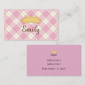 Carte d'appel personnalisée Princesse Plaid rose (Devant / Derrière)
