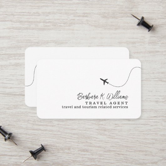 Carte D'appel Petit agent de voyage en avion blanc (Devant/Arrière en situation)