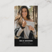 Carte D'appel Photo de Graduation Noire moderne QR Code Info (Devant)