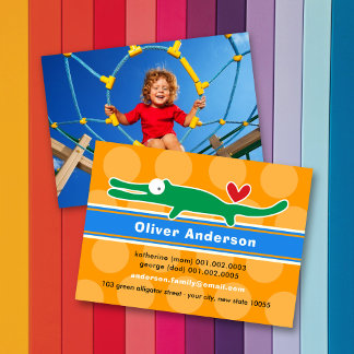 Carte D'appel Photo de profil d'enfant colorée avec un alligator