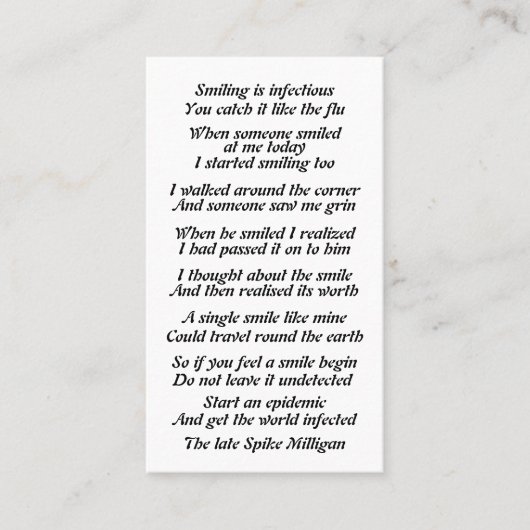 Carte D'appel Poème astucieux dessus (Devant)